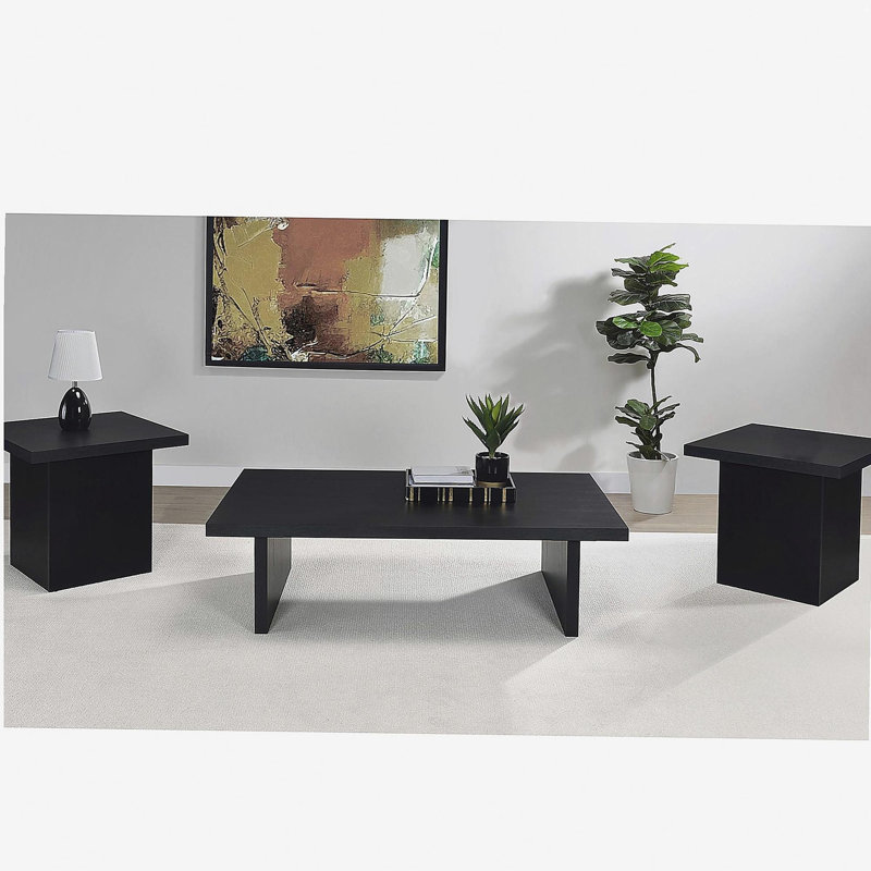 Caroline Black 3-piece Rectangular Coffee and End Table Set