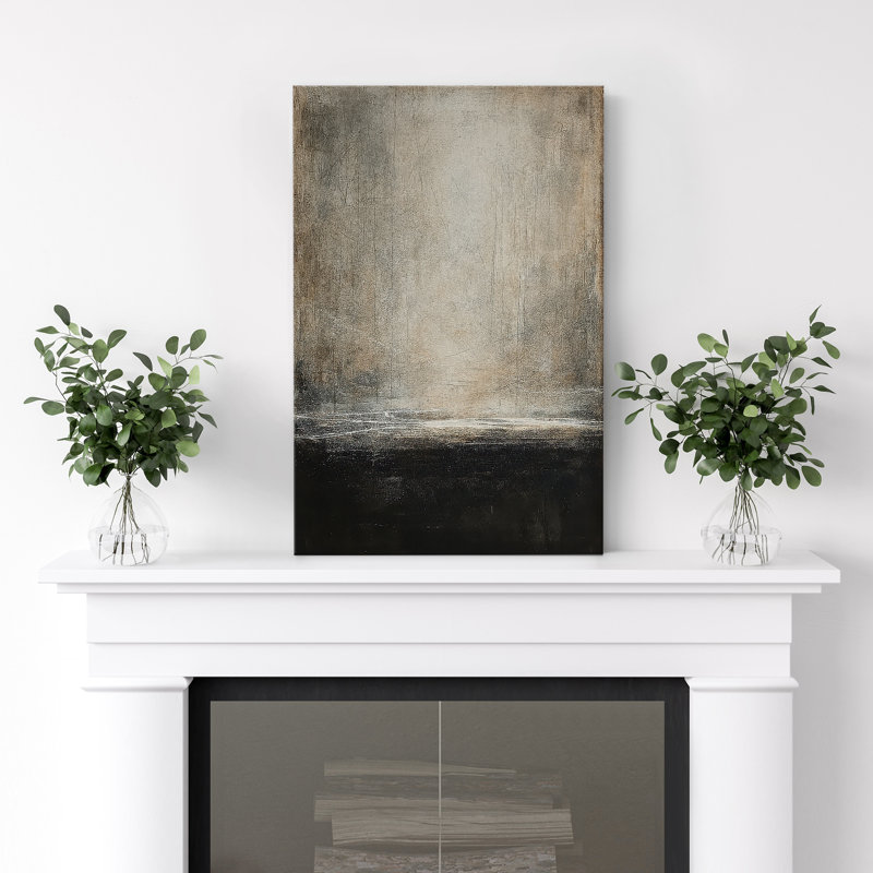 Impression sur toile abstraite noire et beige - reproduction d'art moderne minimaliste neutre pour le salon, la chambre à coucher ou le bureau
