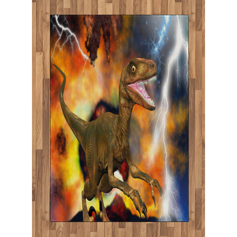 Dinosaur High Density Long Fiber Poly Threads Decorative Area Rug Carpet, Rectangle 4' x 5'8"