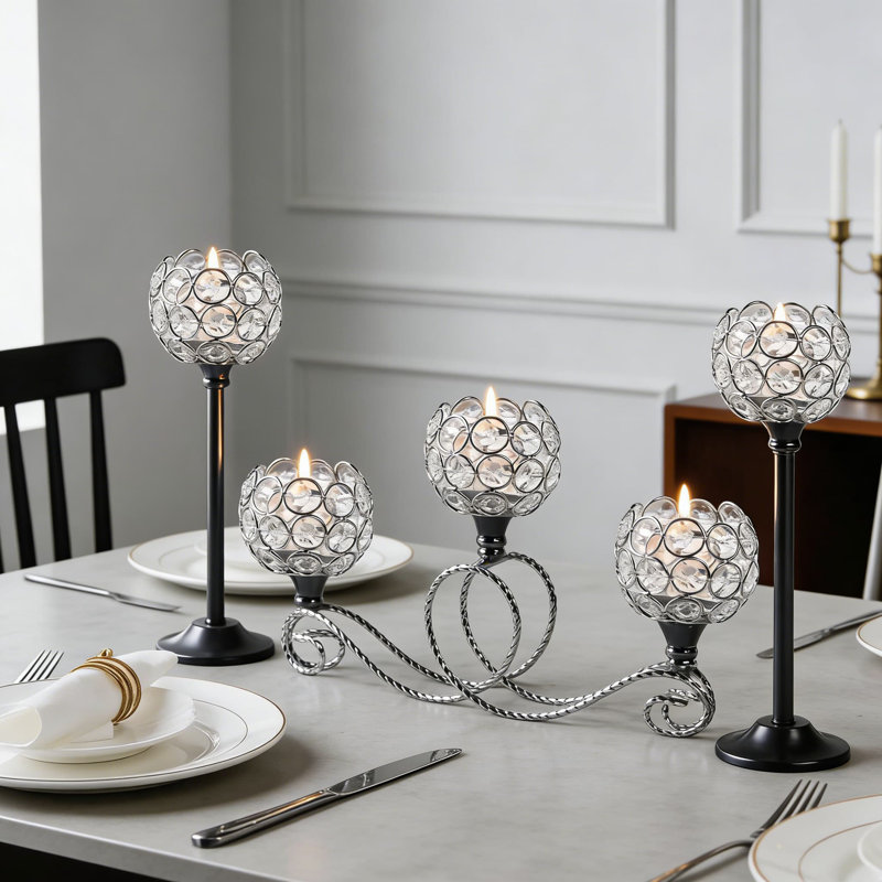 Ensemble de 6 bougeoirs en cristal et en métal, pièce maîtresse élégante pour décoration de mariage, de Noël et de maison, table et foyer