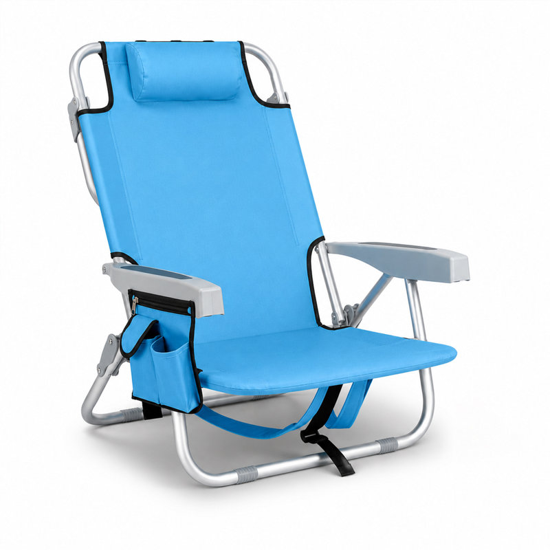 5-position Folding Beach Chair With Backpack Straps, Cup Holder & Storage Pockets