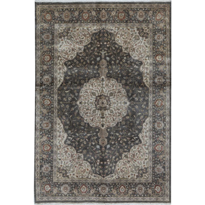 Tapis brun et brun de haute qualité noué à la main