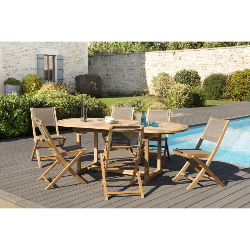 Woehler 6 - Person Teak Patio Dining Set with Oval Table