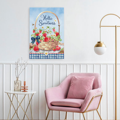 Hello Sweetness Strawberry Basket - Contemporary Strawberries Fruit Basket Summer Art