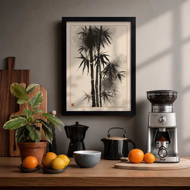 Bamboo in Ink Japandi - Framed Print, Black, A4 - 29.7 x 21.0 cm