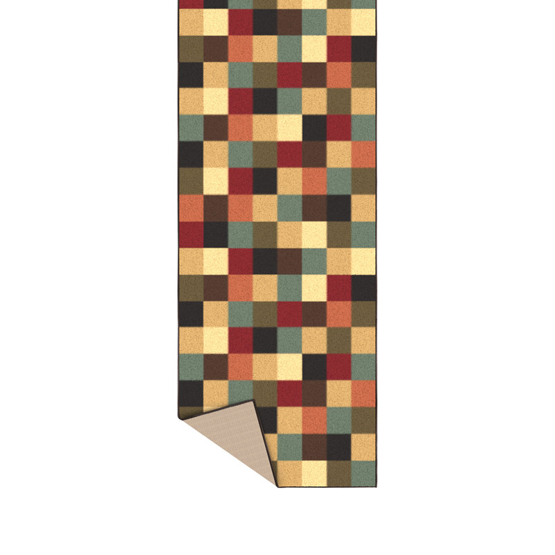Homeline Non-Slip Rubberback Checkered Indoor Runner Rug, Multicolor, Runner 2'7" x 31'