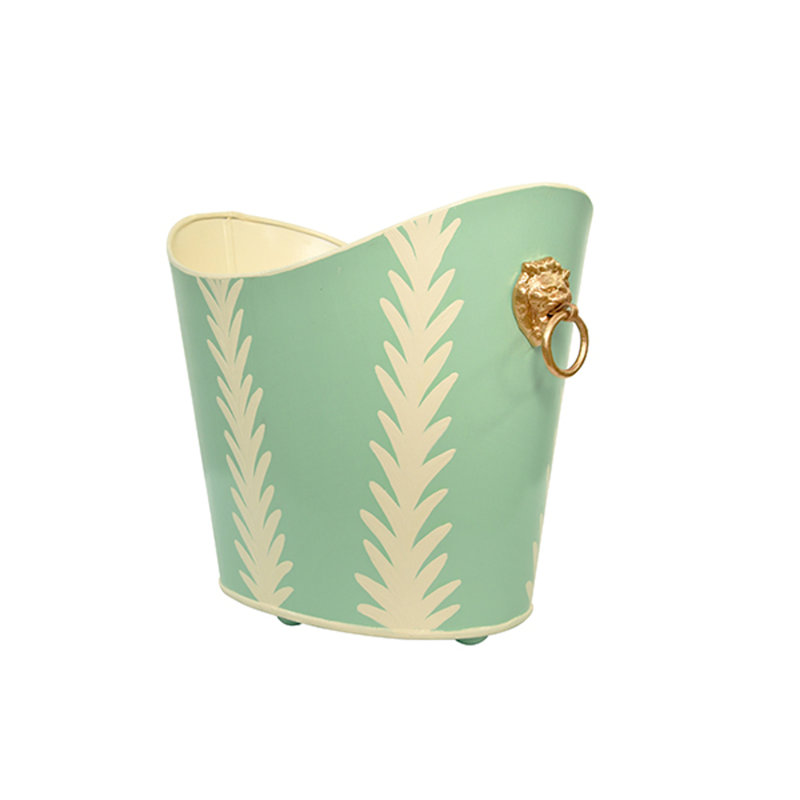 Small Oval Wastebasket with Raised Ends and Lion Handles
