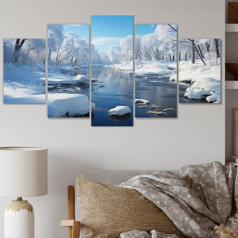 White Winter Harmony III - Landscapes Wall Decor - 5 Panels