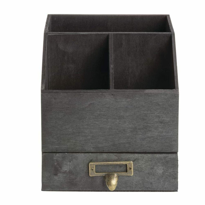 PoplarPro Black Wood Caddy with Drawer Organizer