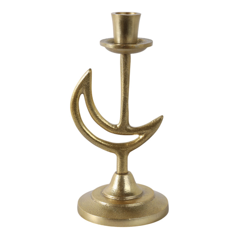 9" H x 5" W Gold Crescent Moon Taper Holder
