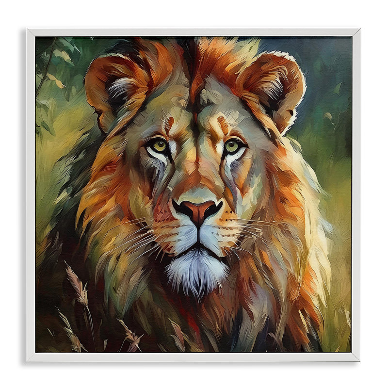  «Painterly Lion Portrait», estampe numérique par Noah Bay, H 12 po x l 12 po, Estampe numérique encadrée blanc bord de mer