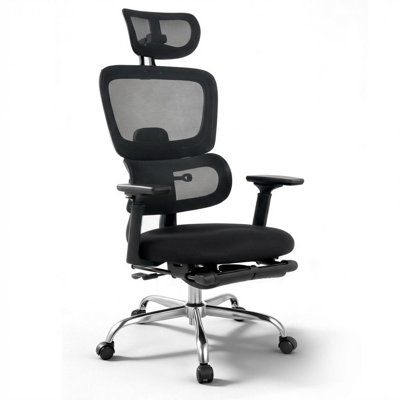 44 inch Black Ergonomic Mesh Gaming Chair for Office High Back 400lbs Capacity 3D Headrest Adjustable Lumbar & Leg Support 3-Level Recline Swivel Computer Seat for Long Hours