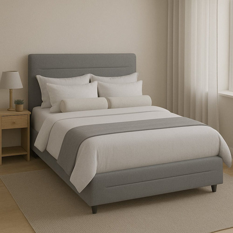 Upholstered Storage Bed, Double (4'6), Grey