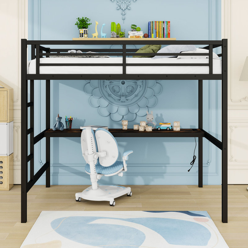 Metal Loft Bed With Integrated Desk, Charging Station And LED Lighting, Full