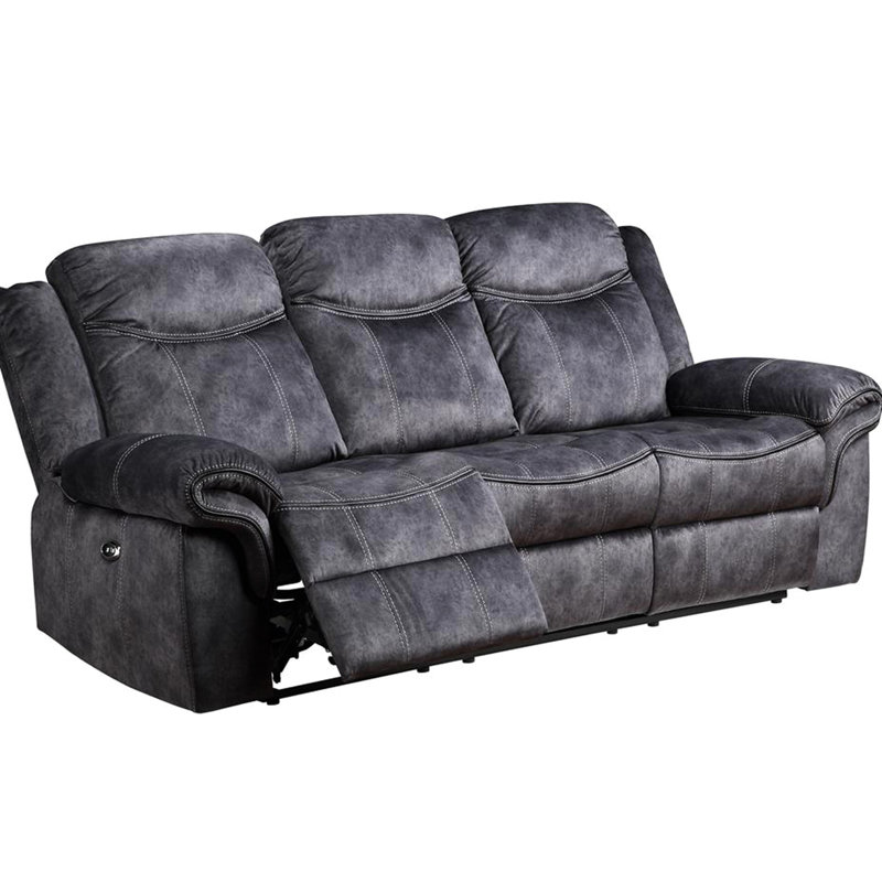 Canapé 3 places inclinable gris avec dossier amovible et coussin de siège ferme en tissu 3 places