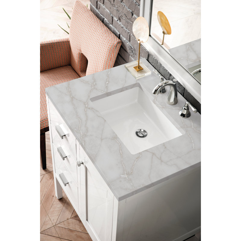 Addison 30'' W Single Vanity, Glossy White, 8" Widespread, Victorian Silver