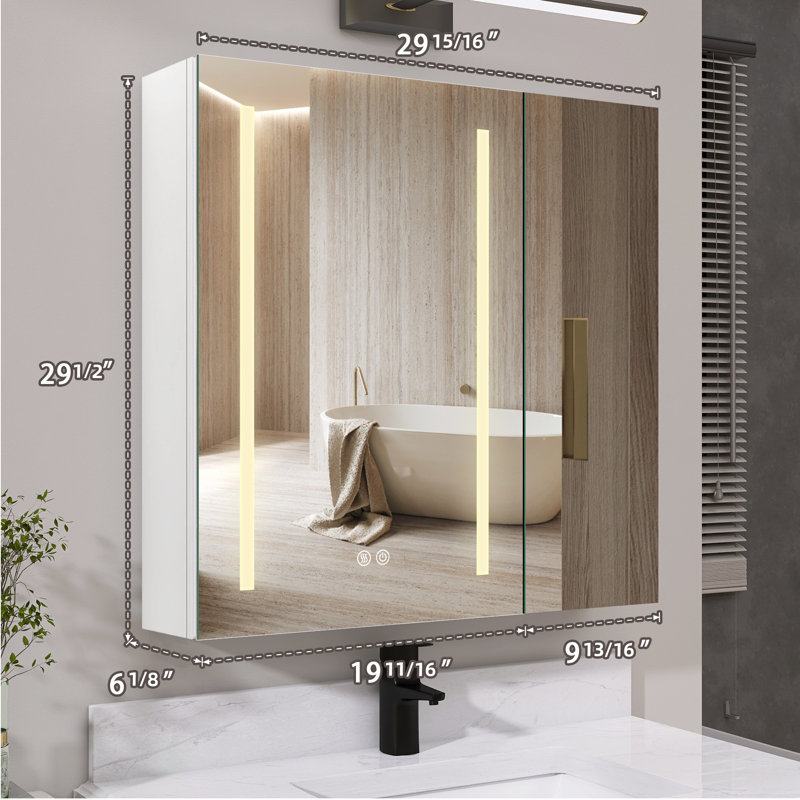 Armoire à pharmacie à miroir sans cadre avec tablettes réglables Jamine 30 x 30, Gauche