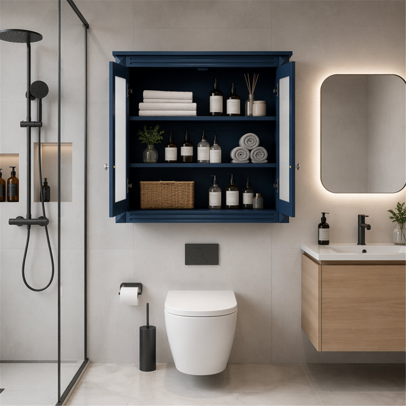 Armoire de rangement murale, armoire de salle de bain, armoire à miroir avec 2 tablettes réglables