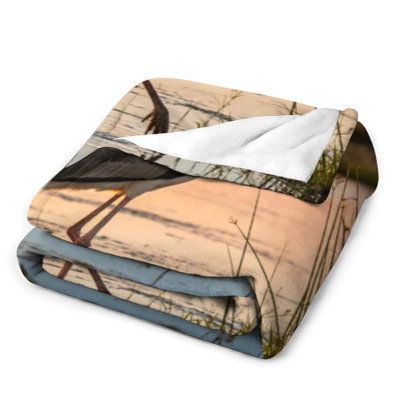 Stork Sunset Print Luxury Flannel Throw Blanket, Soft Warm Fuzzy Blanket for Living Room Sofa Bed Home Decor