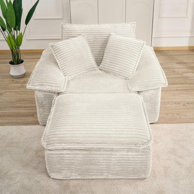 47" Oversized Corduroy Compressed Sofa Chair with Ottoman