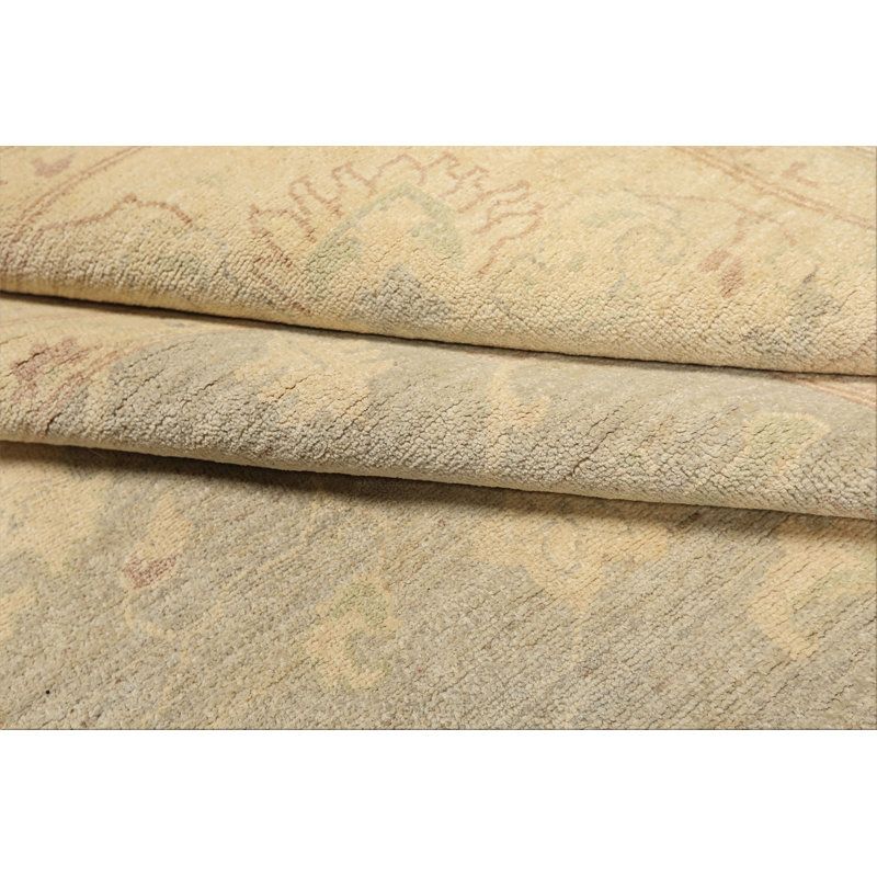 Tapis traditionnel en laine beige menthe, noué à la main, 2,99 m x 4,17 m
