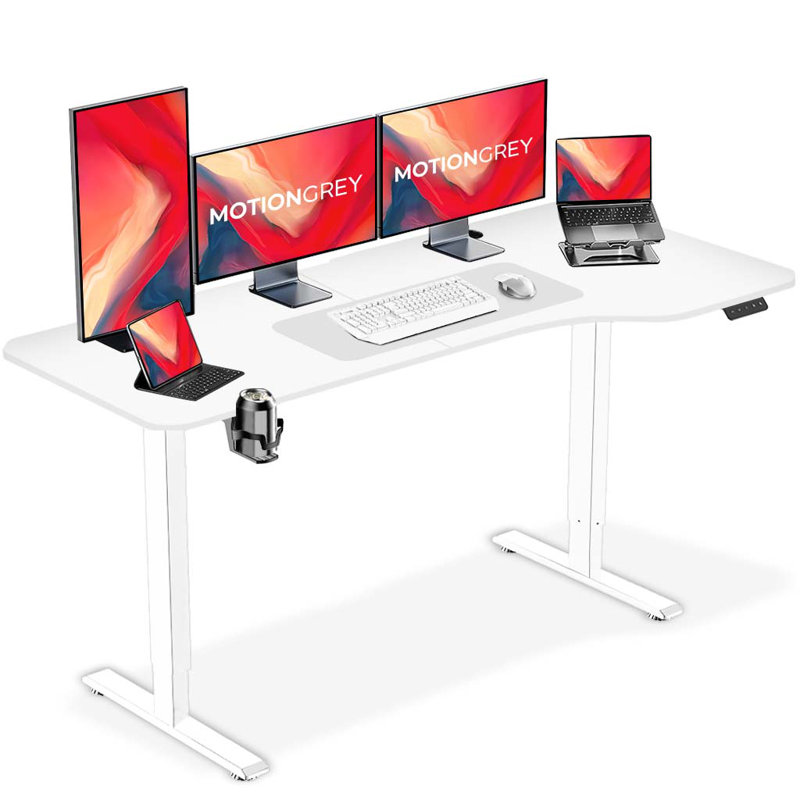 Bureau debout électrique en L, 63 po x 24 po à droite, Blanc / blanc