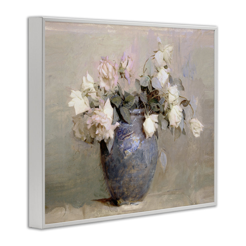 Roses rétro dans un vase bleu, estampe numérique, design par Leah Straatsma, H 24 po x l 30 po