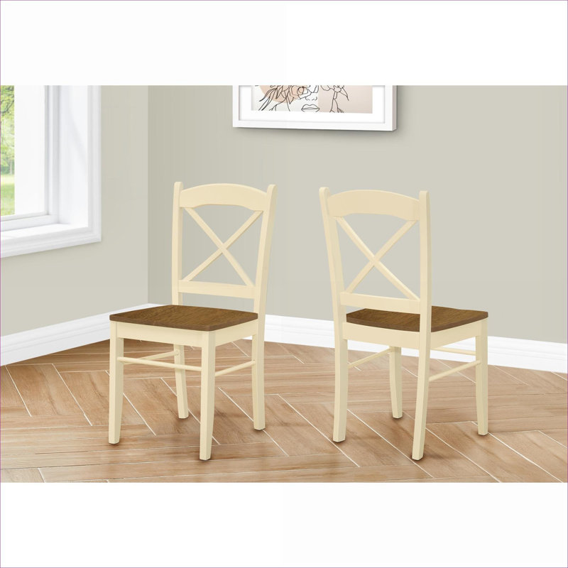 Ensemble de 2 chaises de salle à manger d'appoint en bois massif transitionnel, revêtement en lin beige avec pieds en chêne massif