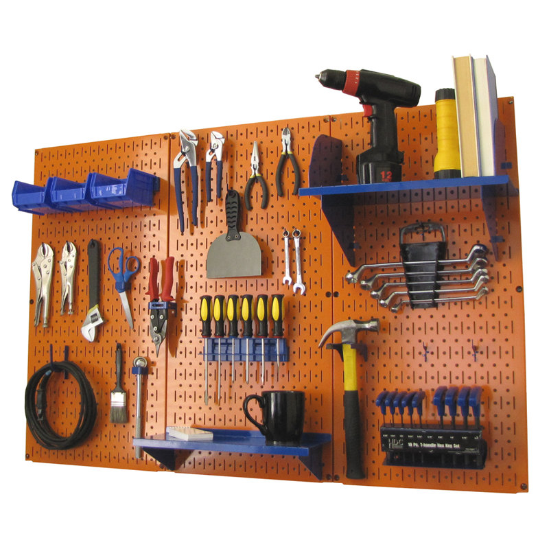 Ensemble de panneau perforé de rangement pour outils standard H 32 po x 48 po, Orange et bleu