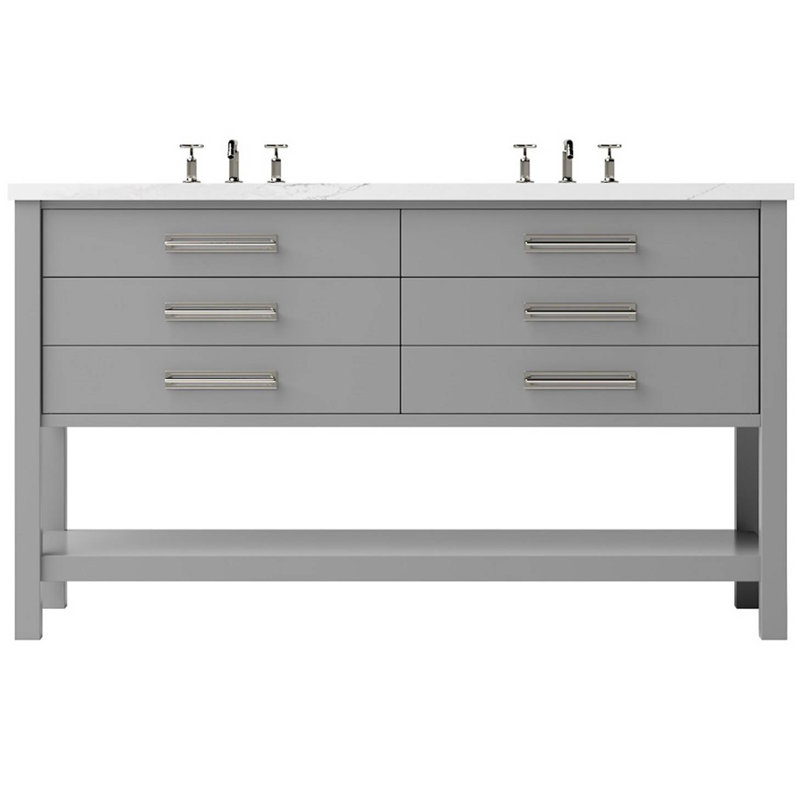 Meuble-lavabo double tiroir Kiawah, Gris platine, Nickel satiné, 60"
