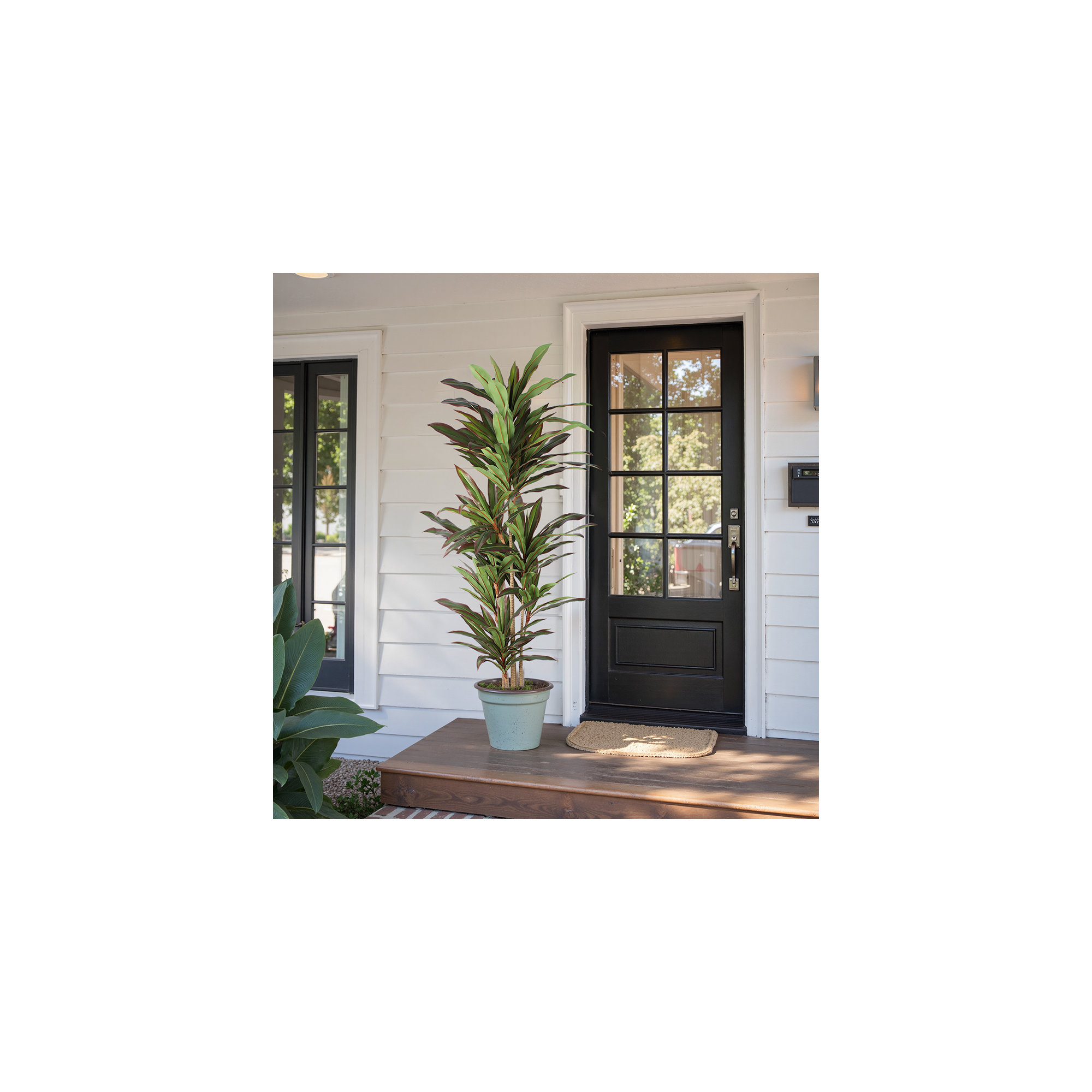 Faux Dracaena Tree In Plastic Pot Indoor Outdoor Decor, 70.87