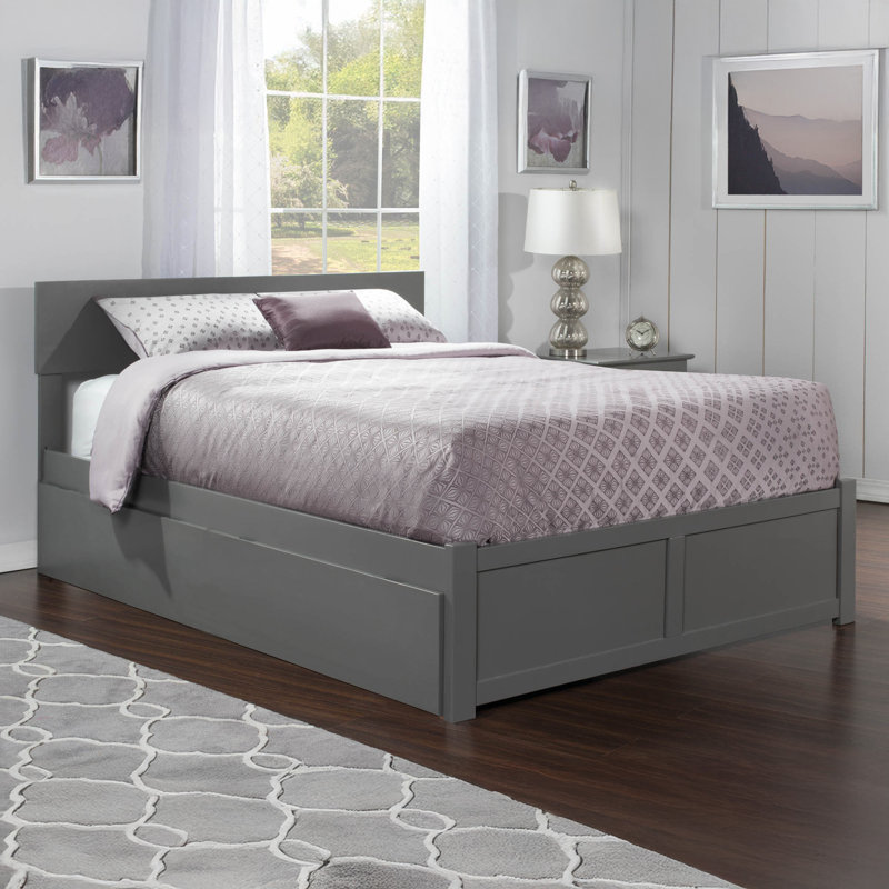 Orlando Solid Wood Platform Bed with Panel Footboard & Trundle, Gray
