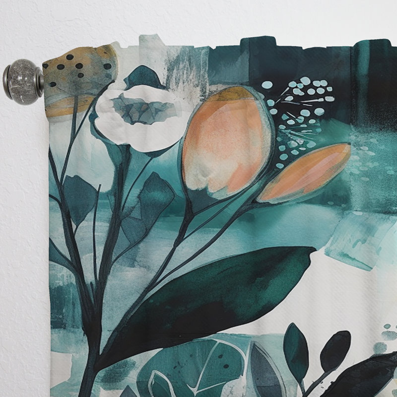 Khristal - Rideaux en velours traditionnel Reflections of a Free Mind III - vert et orange - 1 panneau, L 52 po x L 120 po