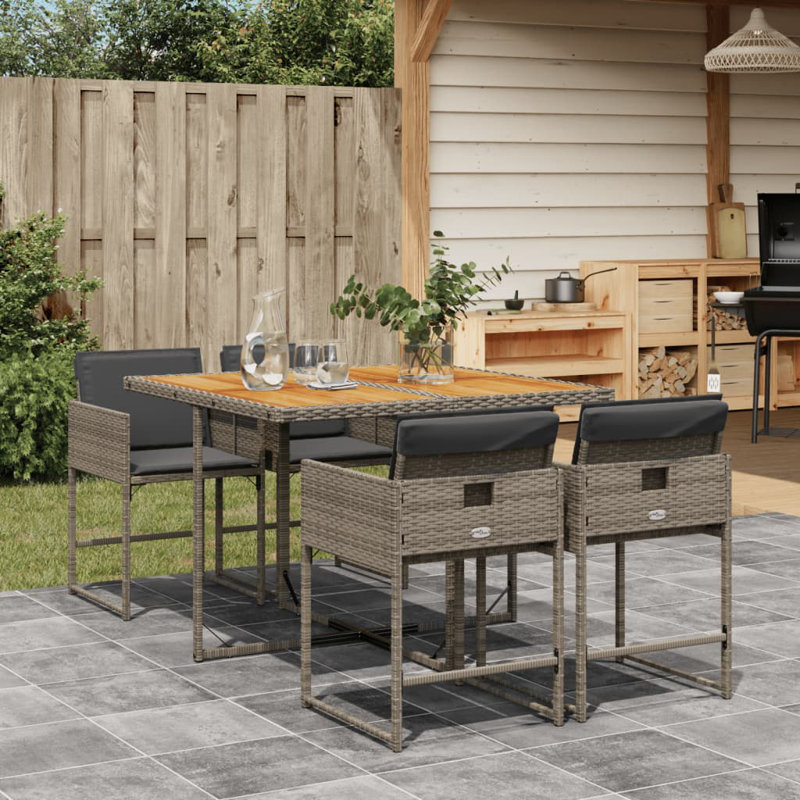  Ensemble de salle à manger de jardin pliable PE en rotin gris 4 places, Gris foncé, Gris, 4