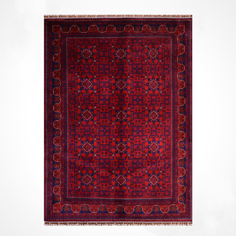 Tapis en laine et coton rouge noué à la main Original
