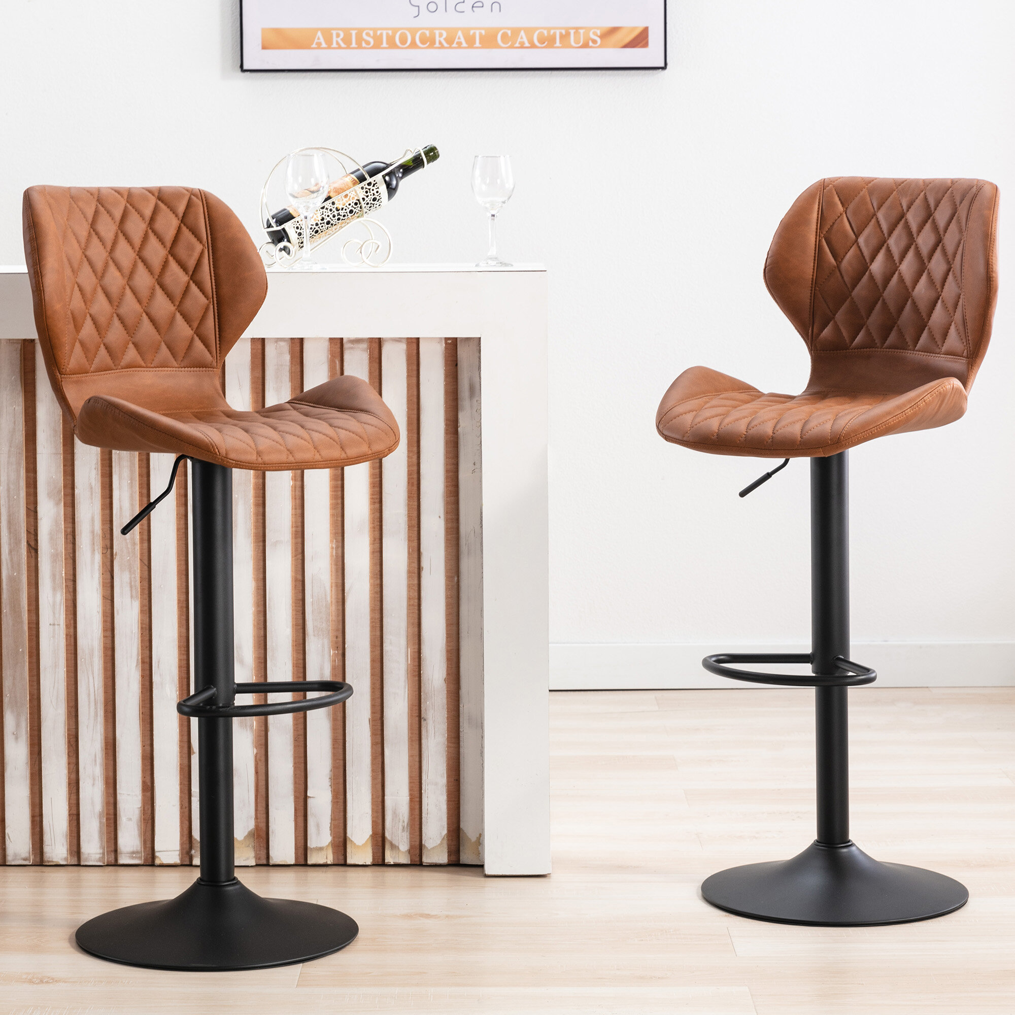 2 PCs Adjustable 360 degree Swivel Bar Stool PU Leather shops Chair - New