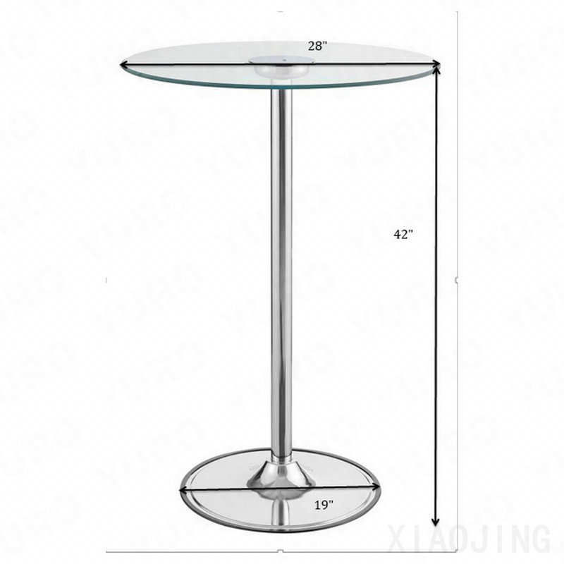 Table bistro chromée à DEL avec plateau en verre