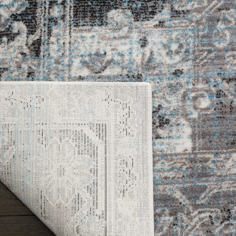 Tapis bleu / gris Idriss, Tapis de couloir 2 pi 6 po x 7 pi 9 po