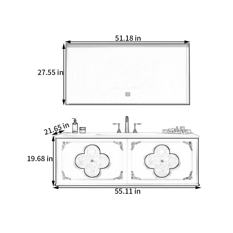Armoire de salle de bain style français de luxe, H 19,68 po x l 55,11 po x P 21,65 po