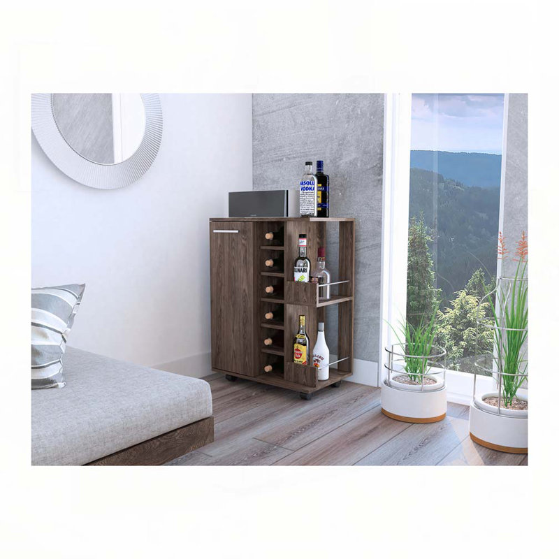 Bartlet 2-Shelf 6-Bottle Bar Cart with Division Dark Walnut, Brown