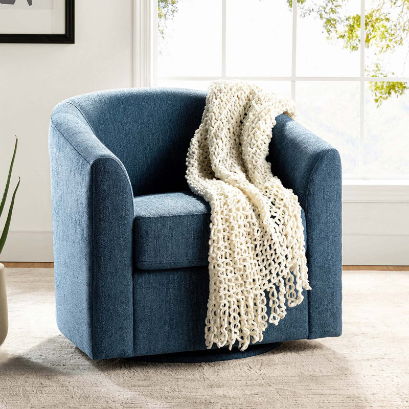 Fauteuil demi-tonneau pivotant Amiir avec ressorts ensachés intégrés, Chenille indigo