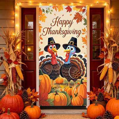 Décoration d'automne (1 pièce) - Rideau de porte décoratif pour l'Action de grâce - Bannière - Décoration de porte d'entrée - Tissu suspendu - Accessoires de décoration pour fêtes intérieures et extérieures - 89 x 180 cm