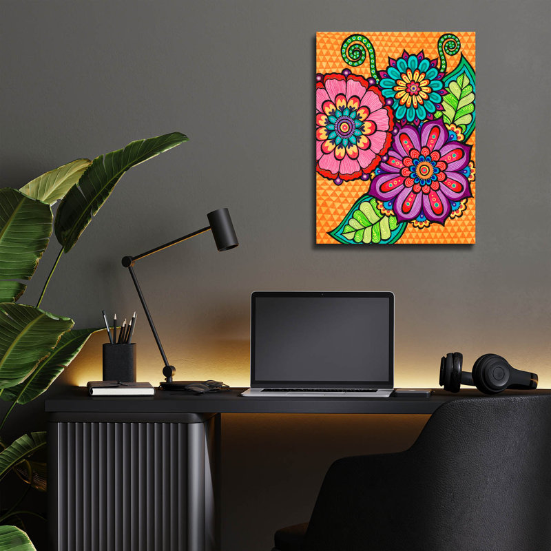 Art mural en verre brillant «Bright Bold Blooms» 6 pi par Hello Angel, H 16 po x l 12 po x P 0,13 po