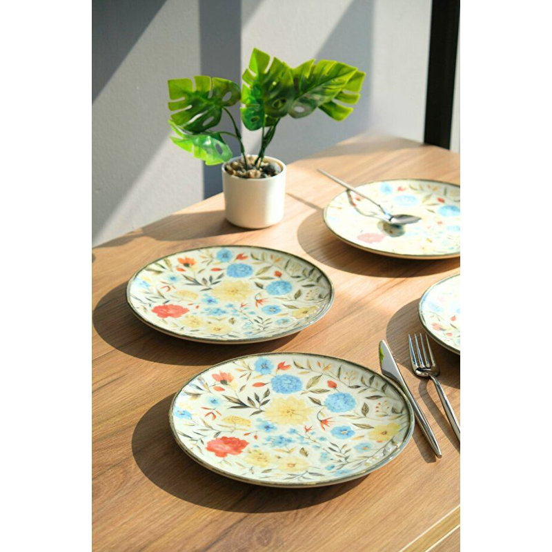 Ensemble d'assiettes à dessert de qualité supérieure (4 pièces), 7,9 po x 7,9 po x 0,8 po | 100% en porcelaine, va au lave-vaisselle et au micro-ondes | Conception élégante pour servir des desserts, des apéritifs et des collations, parfaite pour les fêtes et l'utilisation quotidienne