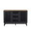 Commode 3 tiroirs et 4 tablettes avec grille à lattes et portes rayées, commode de style moderne, panneau de fibres à densité moyenne de haute qualité et pieds en métal