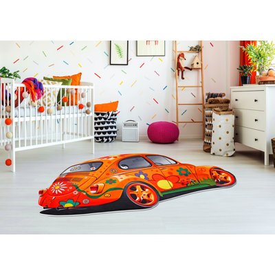 Tapis orange rectangulaire en polyamide tissé à la machine Guernon