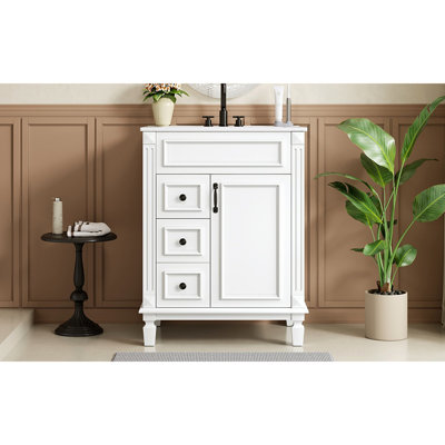 Meuble-lavabo 24 po avec lavabo en céramique, petite armoire de salle de bain, armoire moderne avec 2 tiroirs et tablette réglable