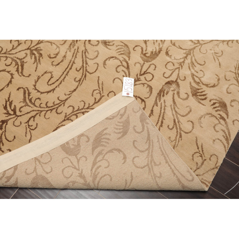 Tapis beige noué à la main de conception unique 6 pi x 8 pi 8 po Kaleyah