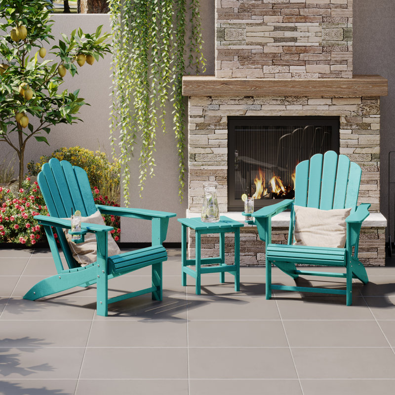 Lucus All-Weather UV-Resistant Adirondack Chair and Side Table 3-Piece Set, Teal