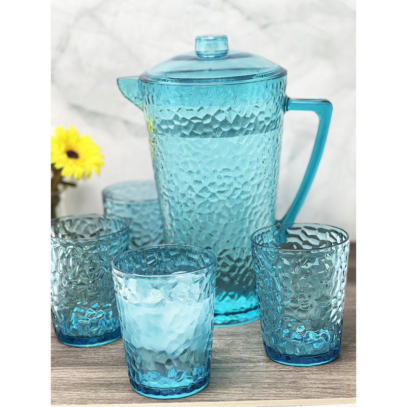 DD257B61500B427E89FDE4E64CEA3871 Ensemble de 5 marteaux en acrylique - pichet de 2,75 pte + 4 gobelets de 16 oz de couleur mer